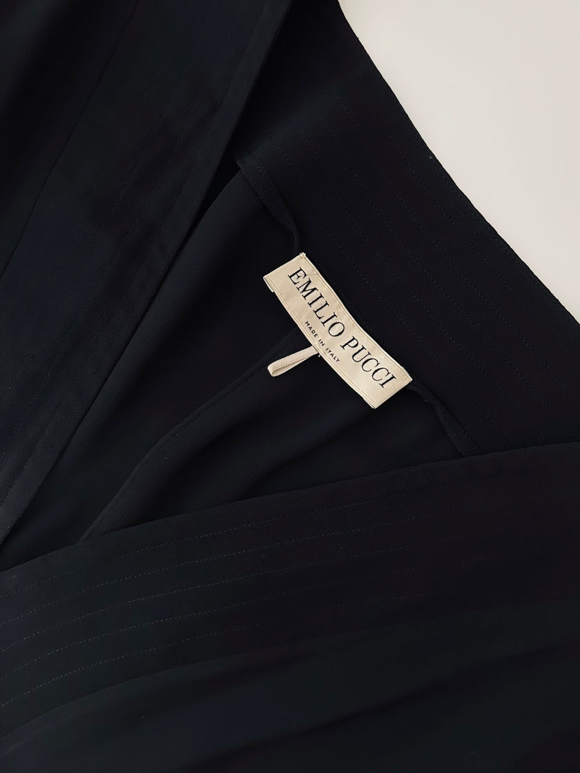 Jumpsuit vintage Emilio Pucci nera con maniche a pipistrello e nappa couture