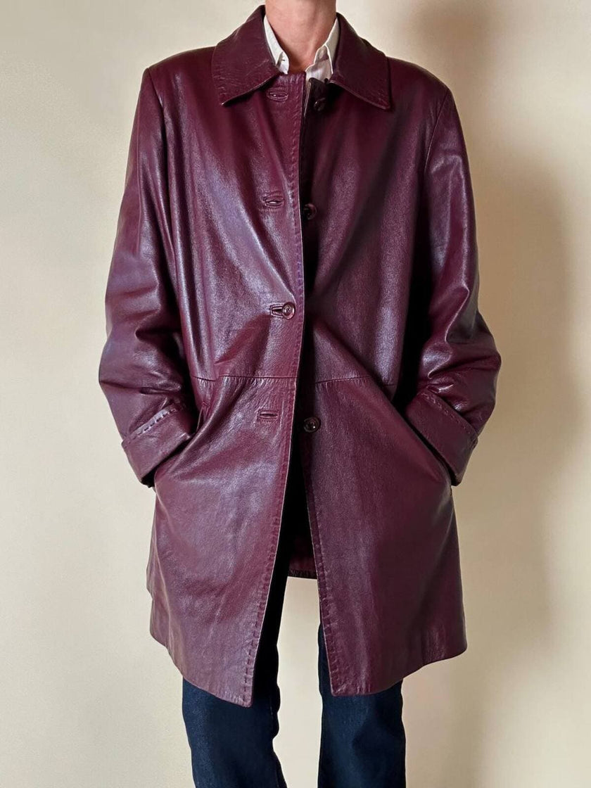 Giaccone svasato in pelle bordeaux “Allegra”