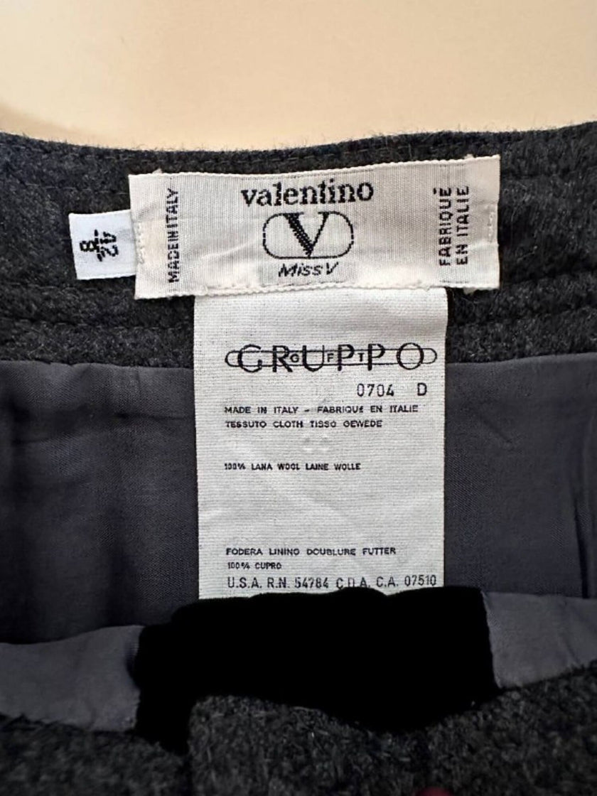 Gonna Fit and Flare Valentino Miss V in lana grigio antracite e velluto nero