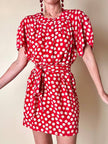 Mini abito rosso in seta jacquard a pois con fusciacca in coordinato “Fendi”
