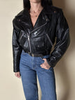 Giacca biker in pelle nera con fodera trapuntata rossa G.A.P. Gruppo Artigiano Pelle