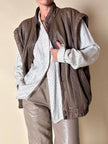 Bomber con maniche rimovibili in pelle color fango “Arpell”