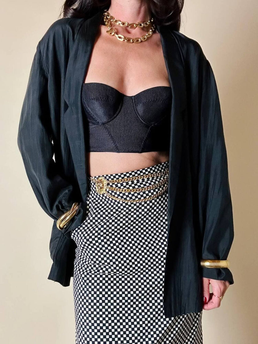 Blazer oversize in seta nera “Années Lauder”