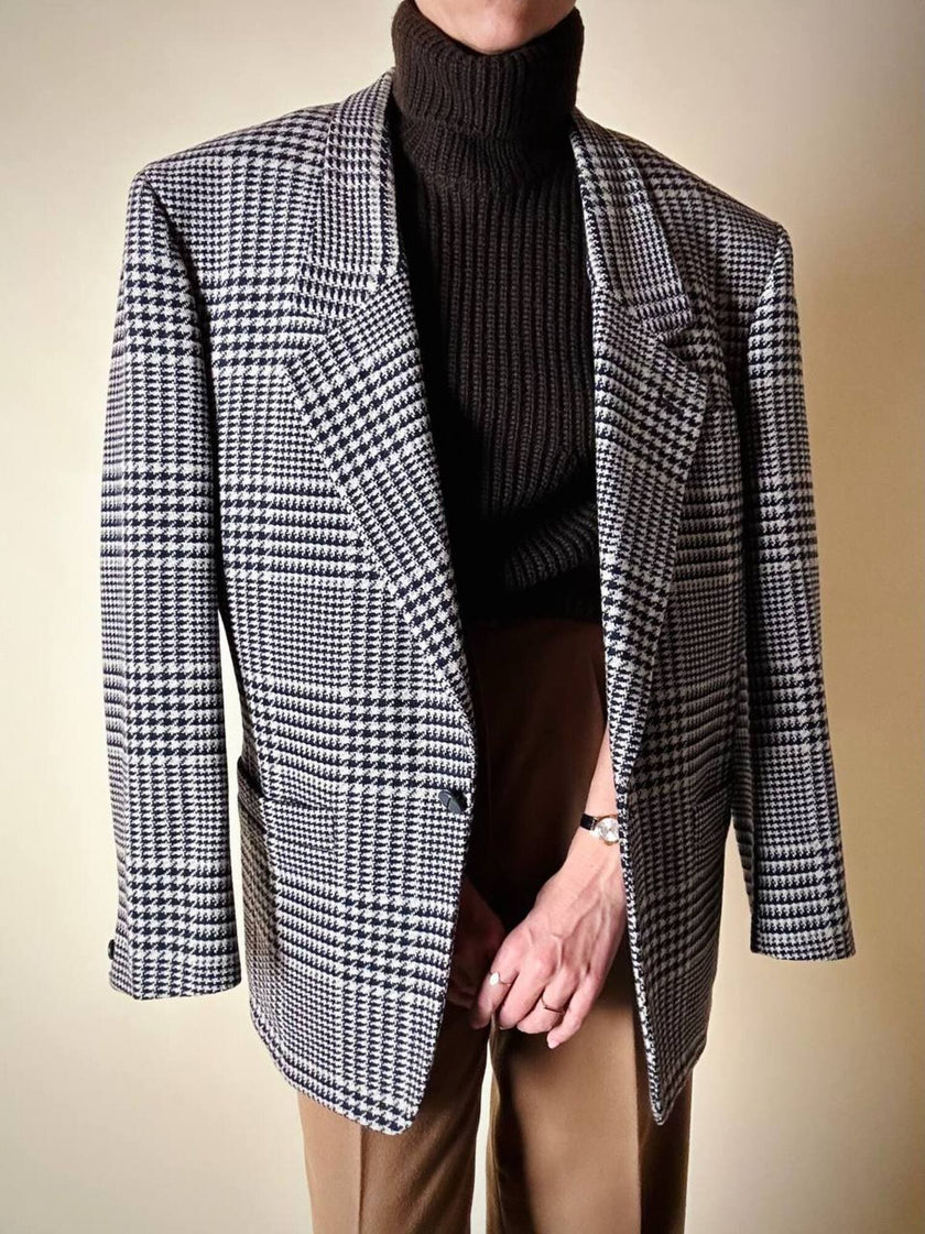 Blazer vintage Gianni Versace in lana jacquard fantasia principe di Galles