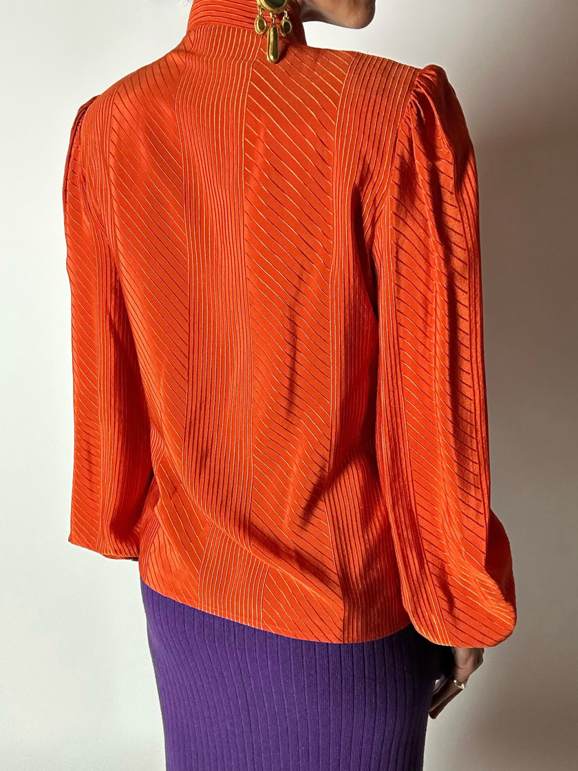 Camicia vintage Scherrer Boutique con nastro al collo in seta jacquard zucca