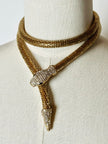 Collana/cintura gioiello vintage a forma di serpente in maglia metallica dorata con strass