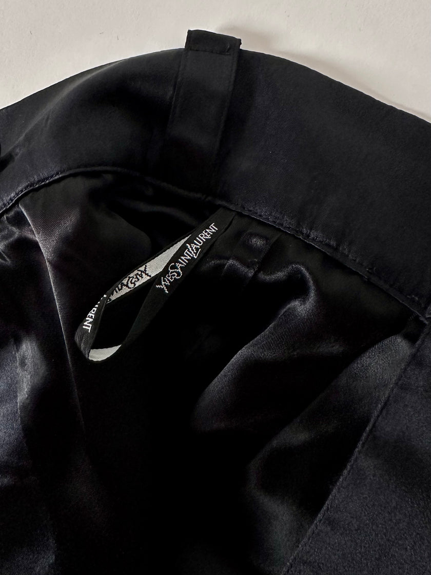 Gonna vintage Yves Saint Laurent Variation in raso nero con bottoni gioiello