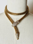 Collana/cintura gioiello vintage a forma di serpente in maglia metallica dorata con strass