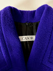 Cappotto vintage blu violaceo in lana con polsi in pelliccia di volpe nera