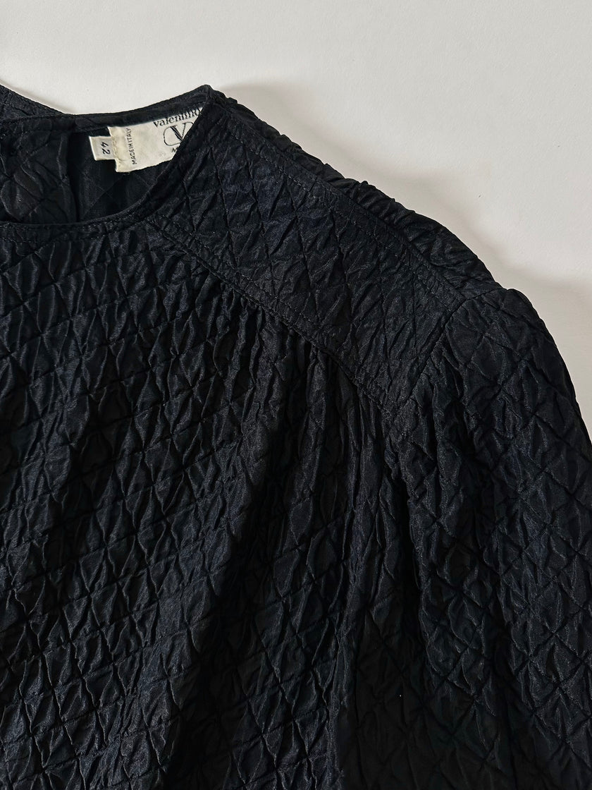 Blusa vintage Valentino Miss V in seta nera goffrata