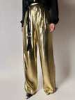 Pantalone vintage Yves Saint Laurent Rive Gauche a palazzo in seta lamé oro