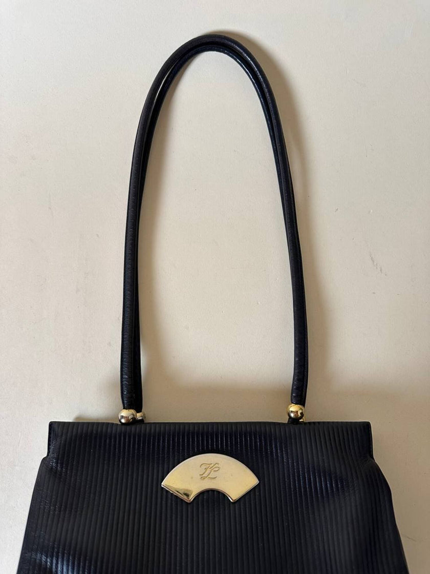 Borsa in pelle nera con lavorazione canneté “Karl Lagerfeld”