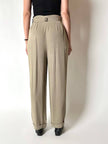 Vintage high-waisted Emporio Armani trousers in khaki Fil-à-Fil fabric