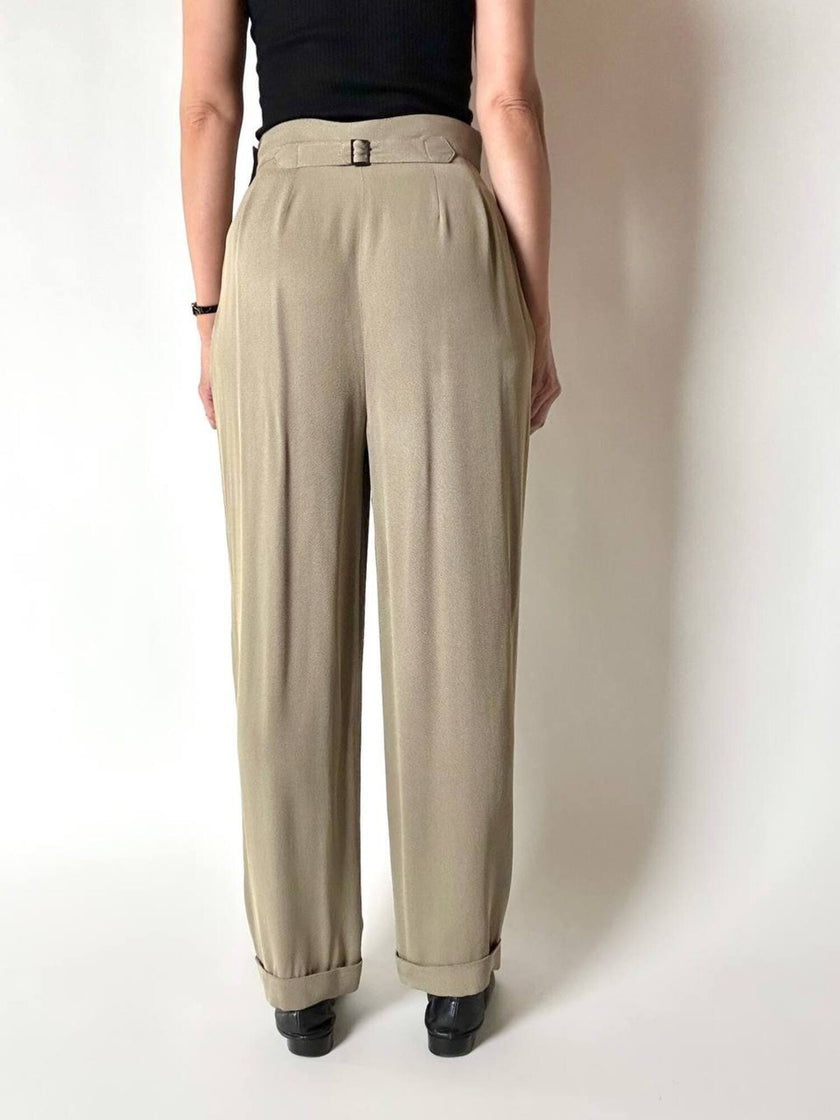 Vintage high-waisted Emporio Armani trousers in khaki Fil-à-Fil fabric