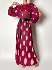 Maxi abito vintage Gottex in cpêpe amarena con maxi pois irregolari rosa