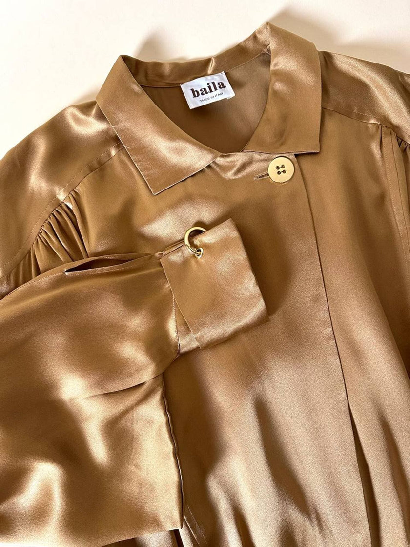 Blusa vintage Baila in seta bronzo con dettaglio gioiello nei polsi