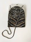 Borsa vintage Whiting & Davis in maglia metallica argento stampa zebra Made in U.S.A.