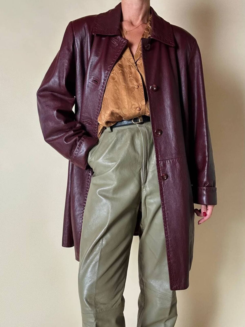 Giaccone svasato in pelle bordeaux “Allegra”