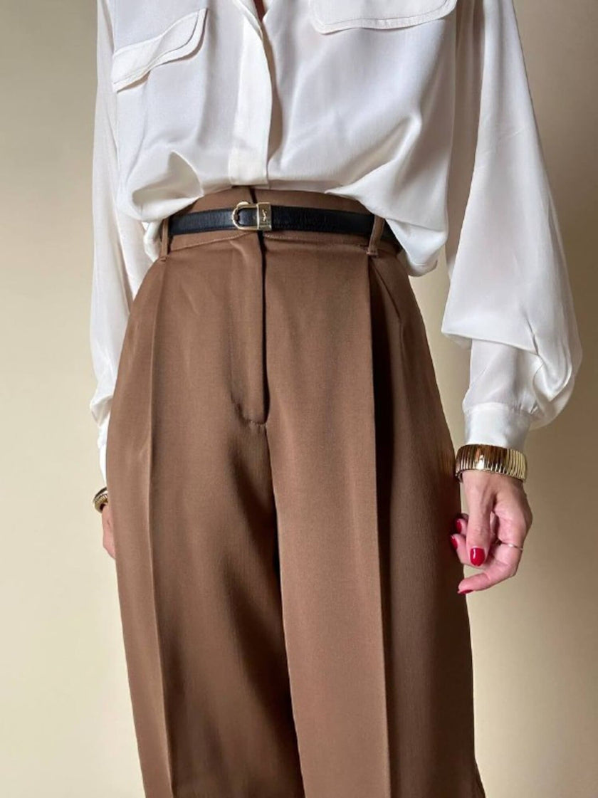 Tailleur giacca/pantalone in rasato di lana color caramello “Byblos”