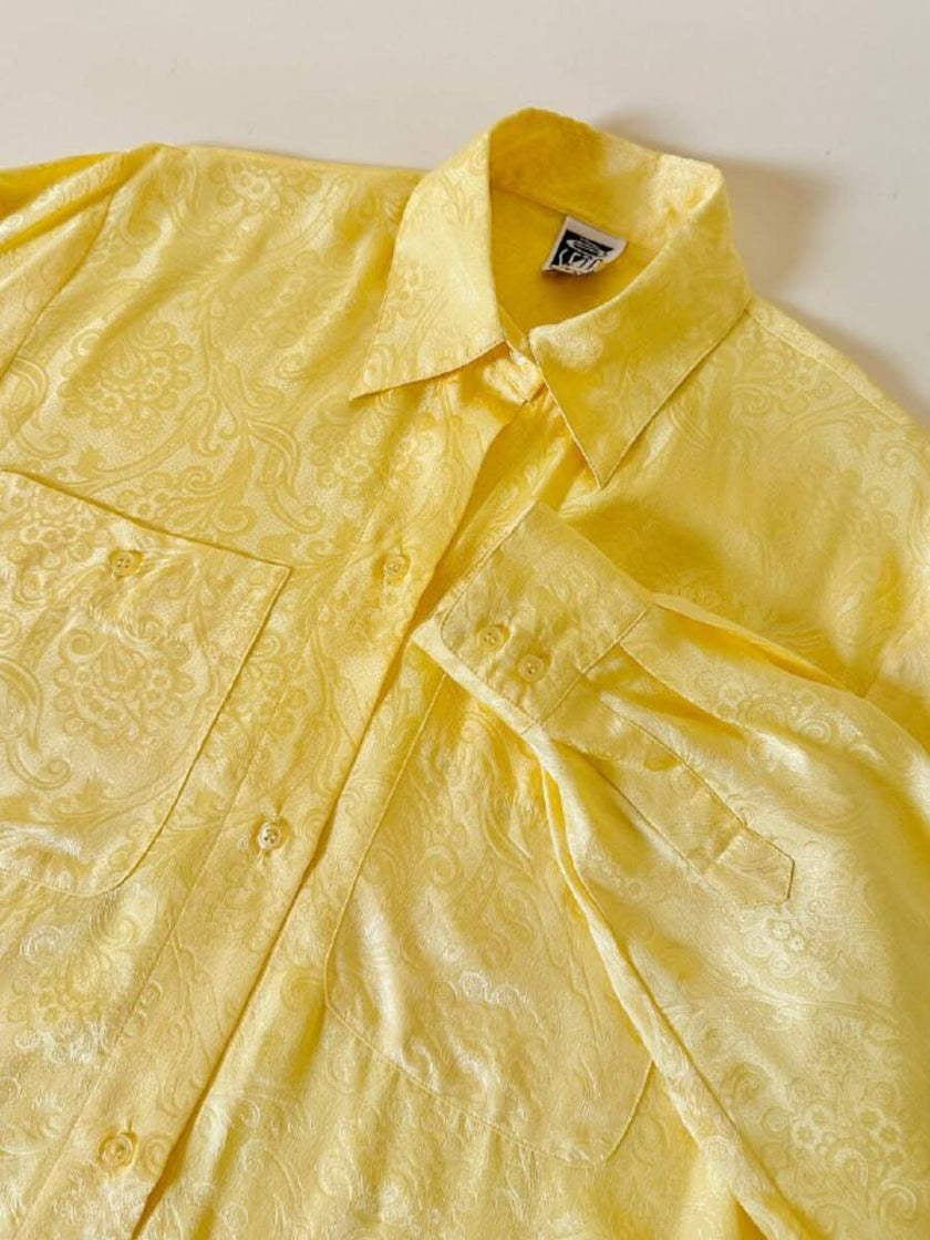 Camicia oversize in seta Jacquard giallo pastello “È Seta”