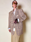 Blazer oversize in fresco di lana principe di Galles beige e marrone Vincam