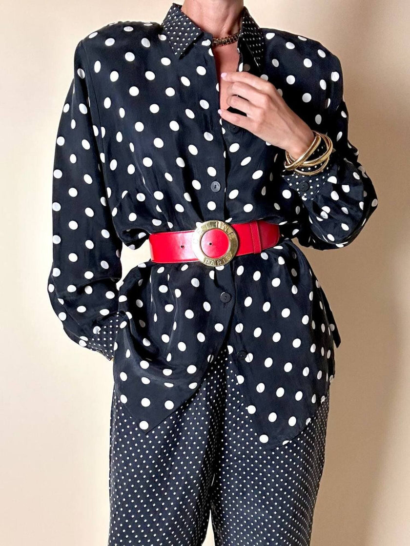 Completo oversize nero a pois bianchi in Cupro “Divina”