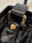 Borsa in pelle nera lucida stampa cocco “Gianfranco Ferré”