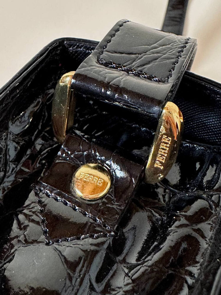 Borsa in pelle nera lucida stampa cocco “Gianfranco Ferré”