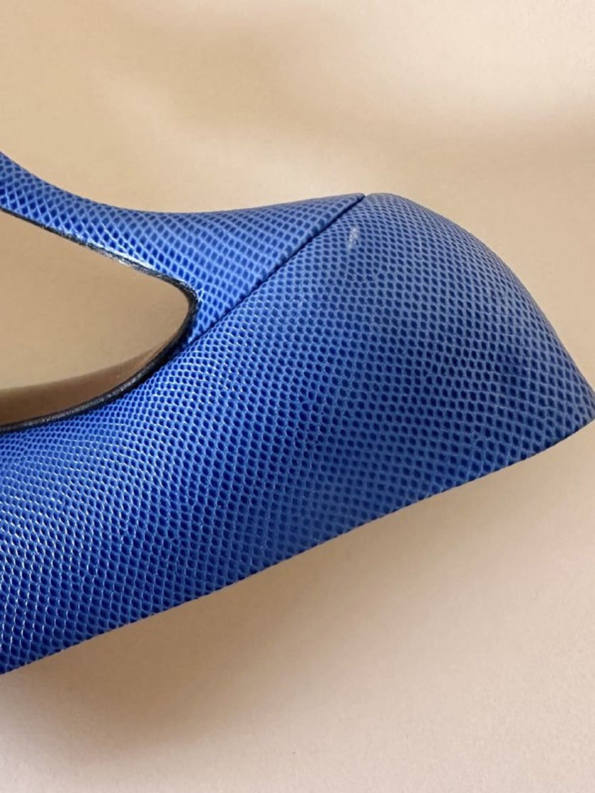 Décolleté Walter Steiger in pelle stampa lizard blu cobalto