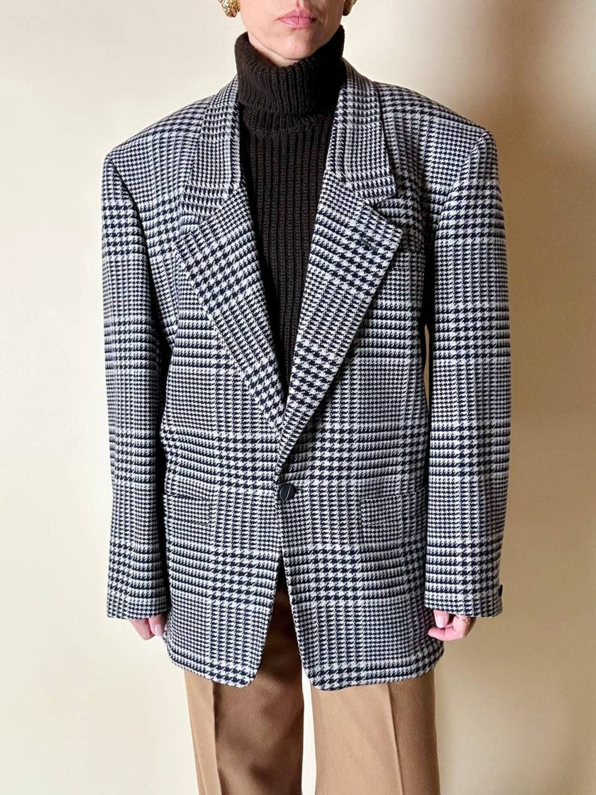 Blazer vintage Gianni Versace in lana jacquard fantasia principe di Galles