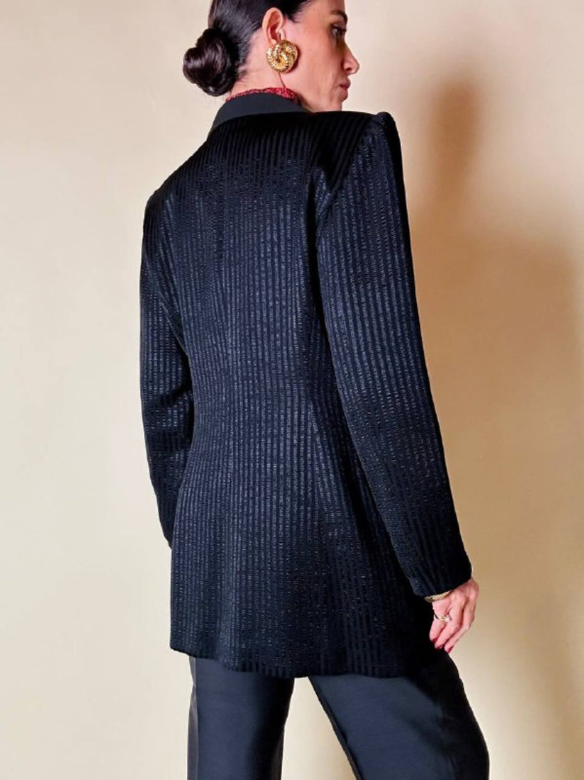 Blazer nero a righe in tessuto lucido “State off Claude Montana”