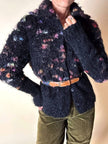 Cardigan in lana bouclé nera con lavorazione bottonata multicolor