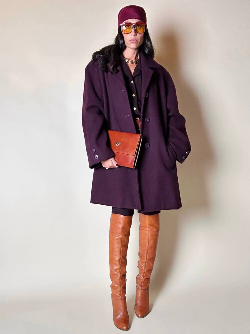 Cappottino oversize in lana color prugna Confezioni Adri