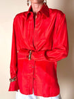 Camicia Yves Saint Laurent in pura seta rosso aragosta con pettorina