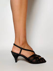Sandali vintage Yves Saint Laurent in rete mesh nera e nabuk