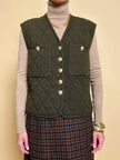 Gilet in lana matelassé verde militare con bottoni dorati 