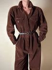 Combinaison vintage Complice en velours côtelé marron avec détails en cuir
