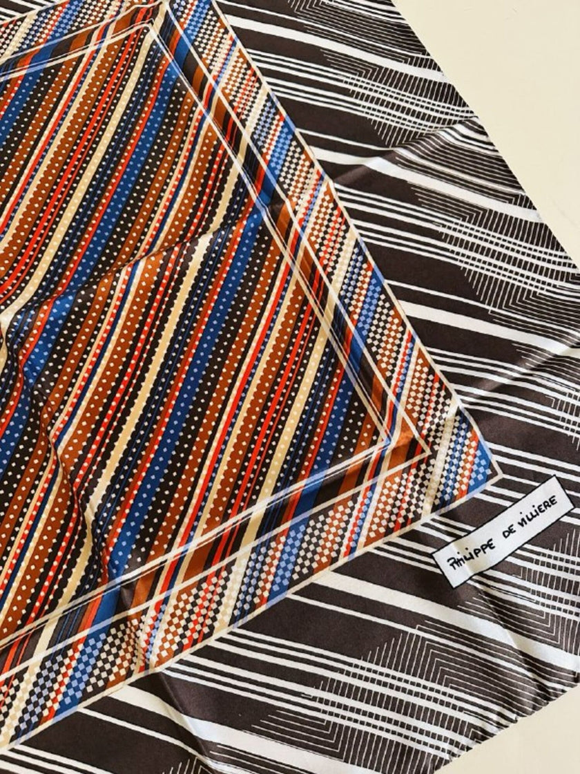 Foulard in seta Philippe De Villière con fantasia grafica multicolore