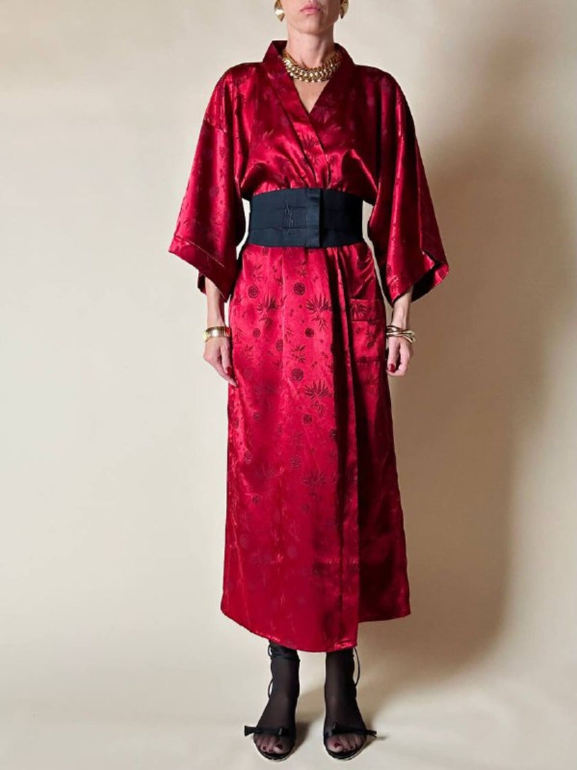 Kimono rosso bordeaux in tessuto Jacquard