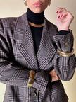 Blazer sartoriale in rasato di lana principe di Galles fango e nero