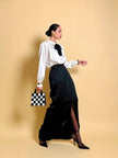 Camicia in raso bianco con fiocco nero “Yves Saint Laurent”
