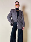 Blazer sartoriale in rasato di lana principe di Galles fango e nero
