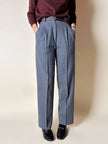 Pantalone a vita alta in lana pied de poule grigio e ottanio Basile