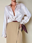 Camicia in seta rosa pallido a micro righe grigie e bordeaux “Calbros”