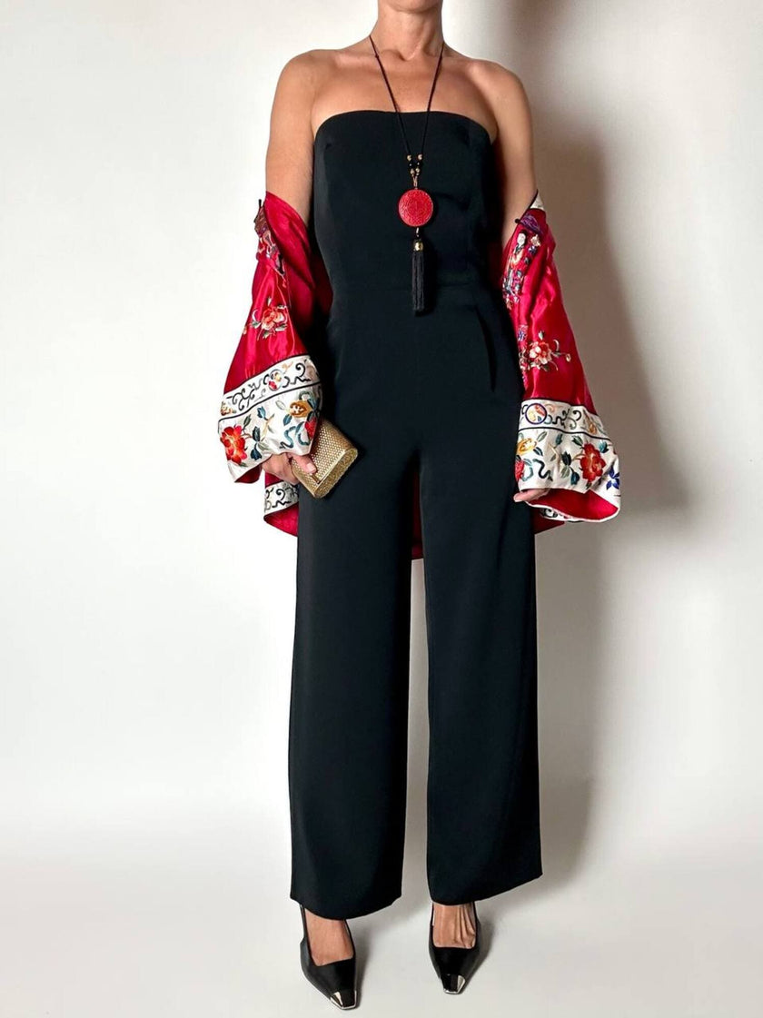 Jumpsuit vintage Pianoforte di Max Mara in crepe chine nero