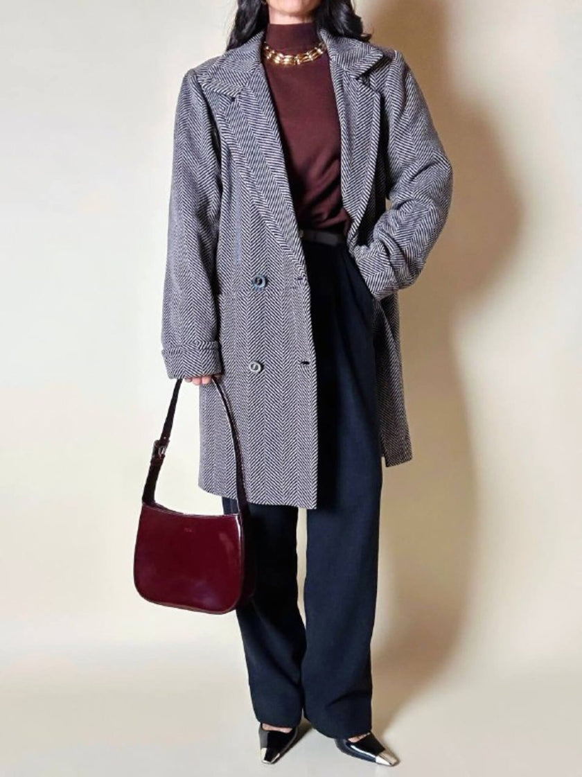 Pantalone Yves Saint Laurent a vita alta con pince in lana grigio antracite