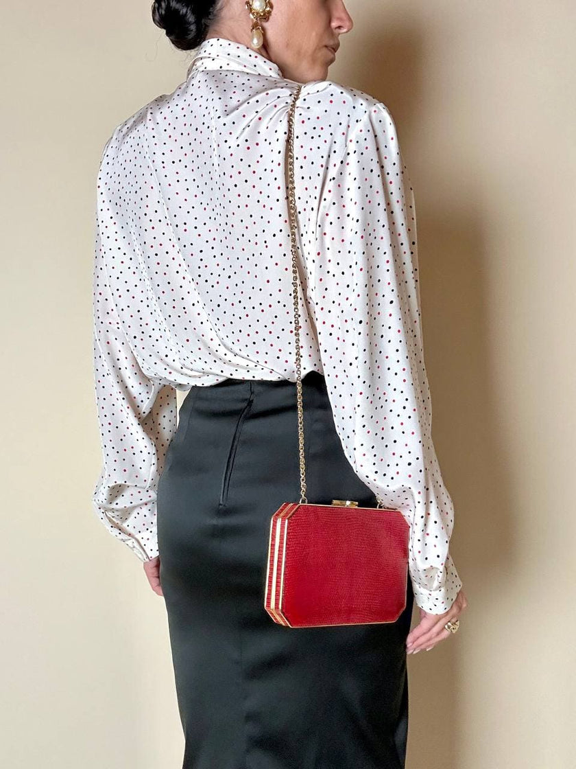 Camicia oversize in seta panna a pois rossi e neri “Corylady”
