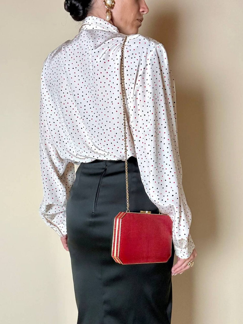 Borsa vintage Sgargi forma ottagonale in lizard rossa con tracolla in catena