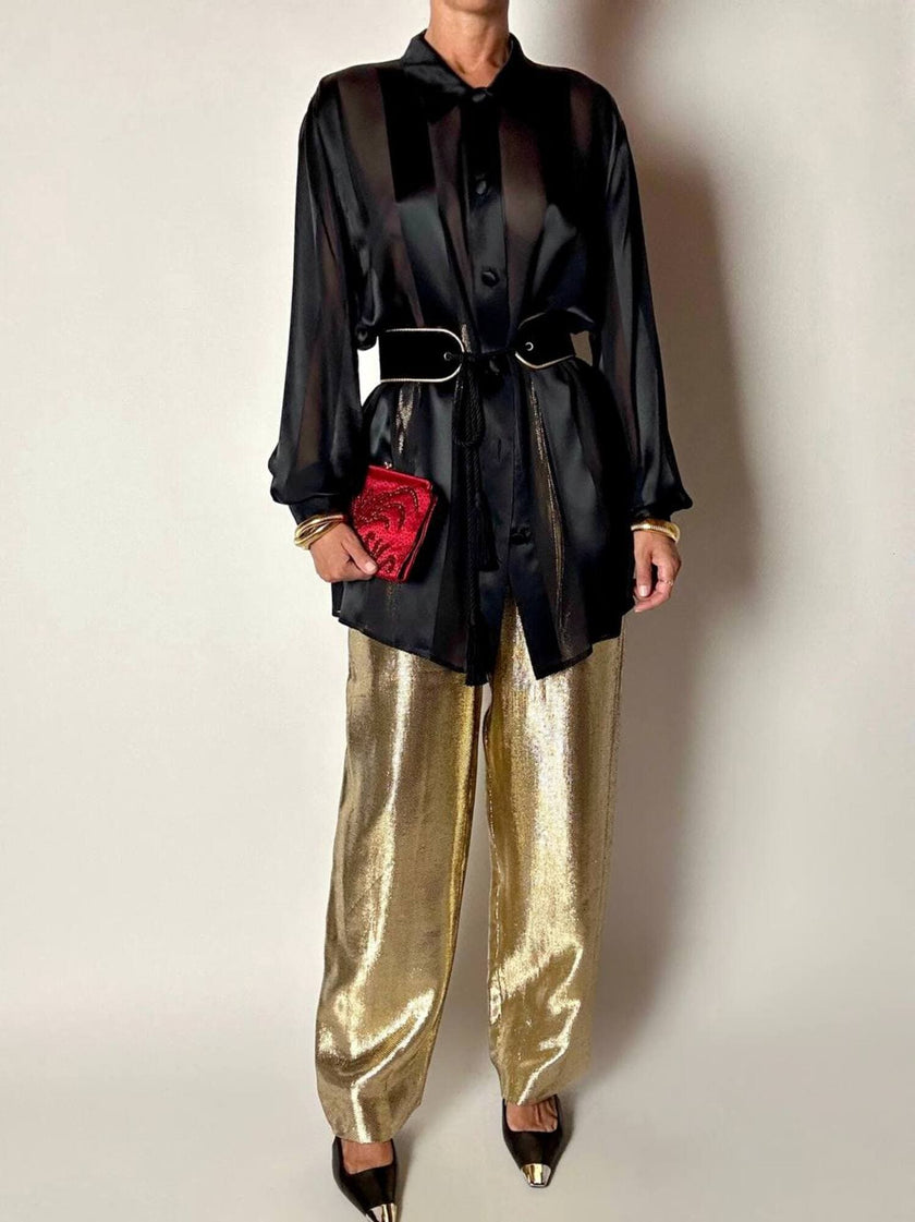 Camicia vintage Marina Rinaldi in chiffon di seta dèvorè a righe verticali