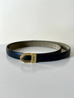 Cintura vintage Yves Saint Laurent in pelle nera con fibbia geometrica oro con logo YSL